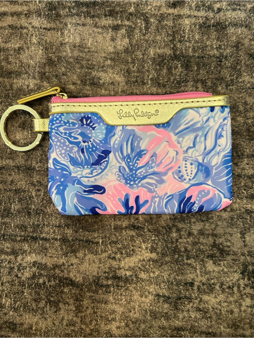 Lilly Pulitzer Blue, Pink & Gold Floral Key Pouch